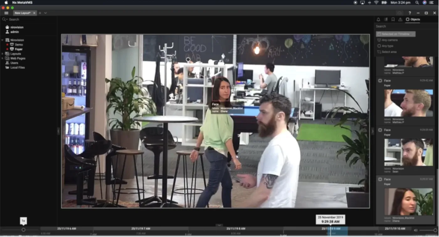 Interface du logiciel de vidéosurveillance NX Witness